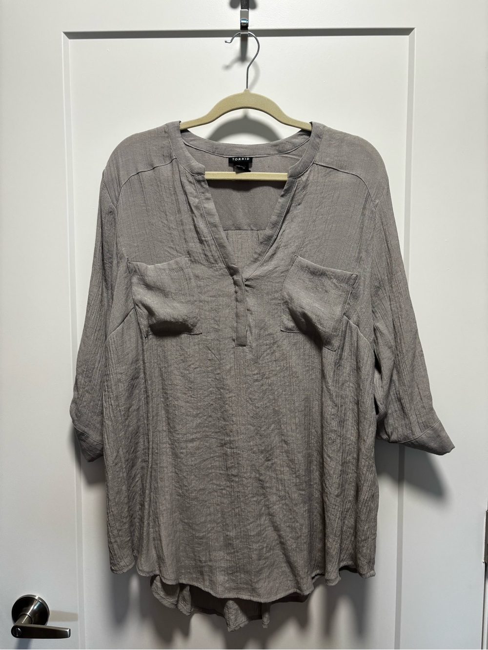 torrid Grey gauze  V-Neck Tunic with Chest Pockets